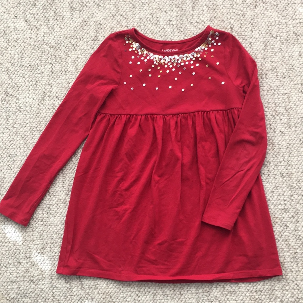 Land’s End Red Tunic Top w Sequins, size 7-8